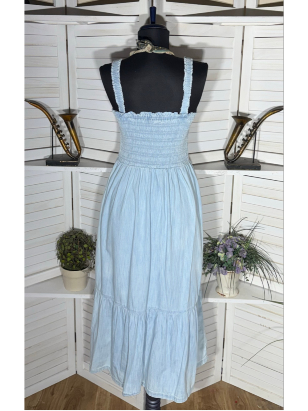 Vintage Y2K Gap babydooll denim dress tiered cotton cottage boho Western coastal - Picture 2 of 11